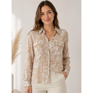 Tommy Hilfiger Beige White Botanical Floral Long Sleeve Shirt XS Button Down Top